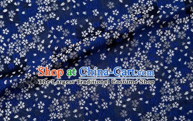 Asian Japanese Traditional Sakura Pattern Design Navy Brocade Fabric Kimono Tapestry Satin