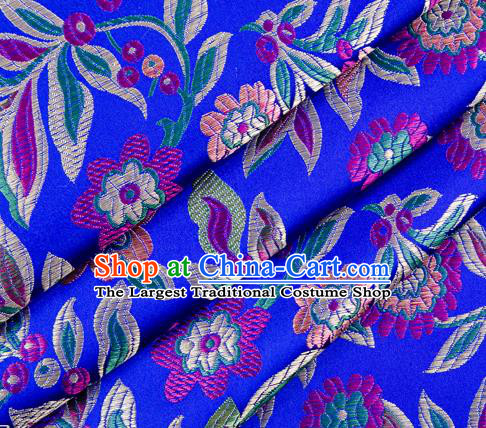 Chinese Classical Flowers Pattern Design Royalblue Brocade Fabric Asian Traditional Hanfu Satin Material