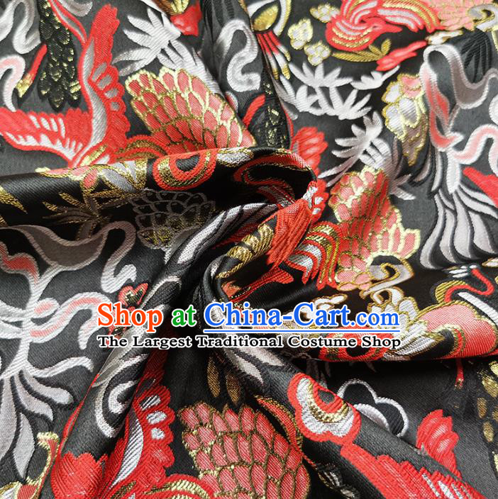 Chinese Classical Phoenix Pattern Design Black Brocade Fabric Asian Traditional Hanfu Satin Material