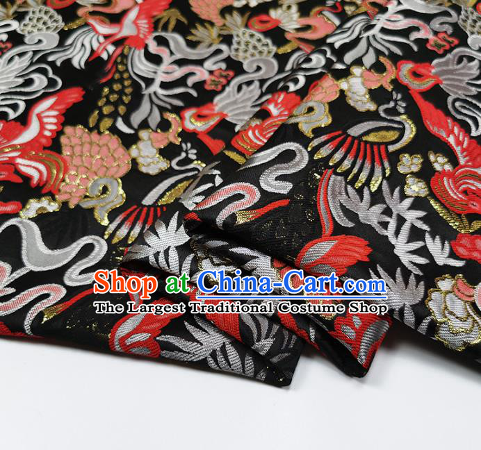 Chinese Classical Phoenix Pattern Design Black Brocade Fabric Asian Traditional Hanfu Satin Material