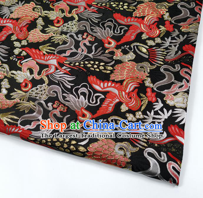 Chinese Classical Phoenix Pattern Design Black Brocade Fabric Asian Traditional Hanfu Satin Material