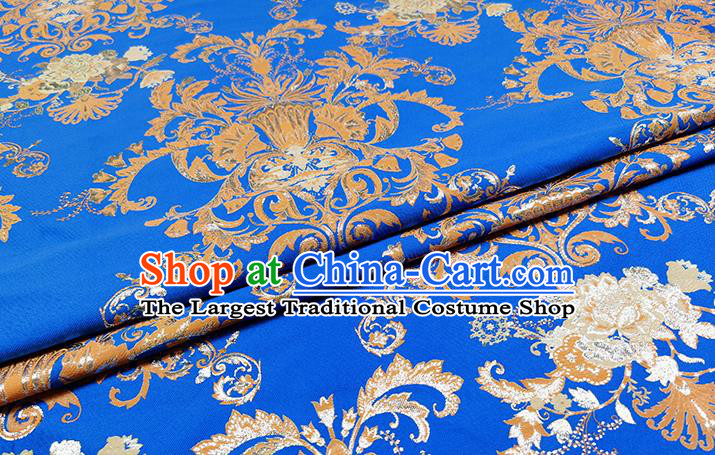Chinese Classical Pattern Design Royalblue Brocade Fabric Asian Traditional Hanfu Satin Material