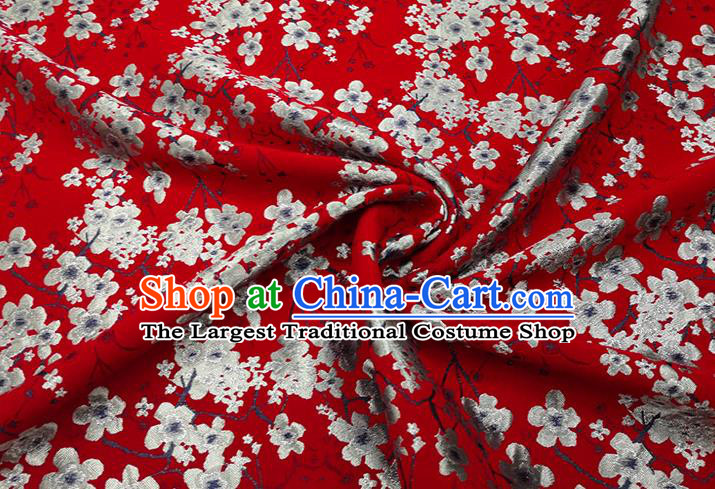 Chinese Classical Plum Blossom Pattern Design Red Brocade Fabric Asian Traditional Hanfu Satin Material