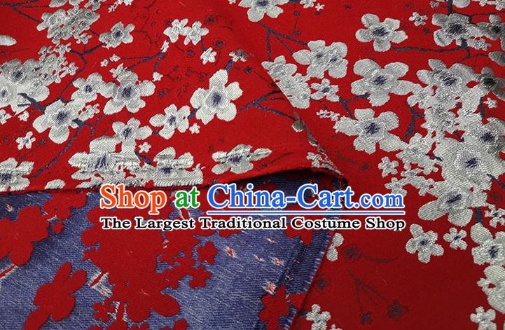 Chinese Classical Plum Blossom Pattern Design Red Brocade Fabric Asian Traditional Hanfu Satin Material