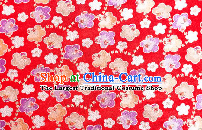 Japanese Traditional Oriental Cherry Pattern Design Red Brocade Fabric Asian Kimono Tapestry Satin