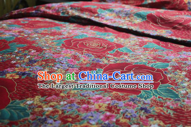 Chinese Classical Rose Pattern Design Red Fabric Asian Traditional Hanfu Cloth Material