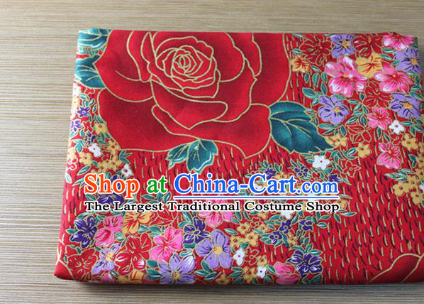 Chinese Classical Rose Pattern Design Red Fabric Asian Traditional Hanfu Cloth Material
