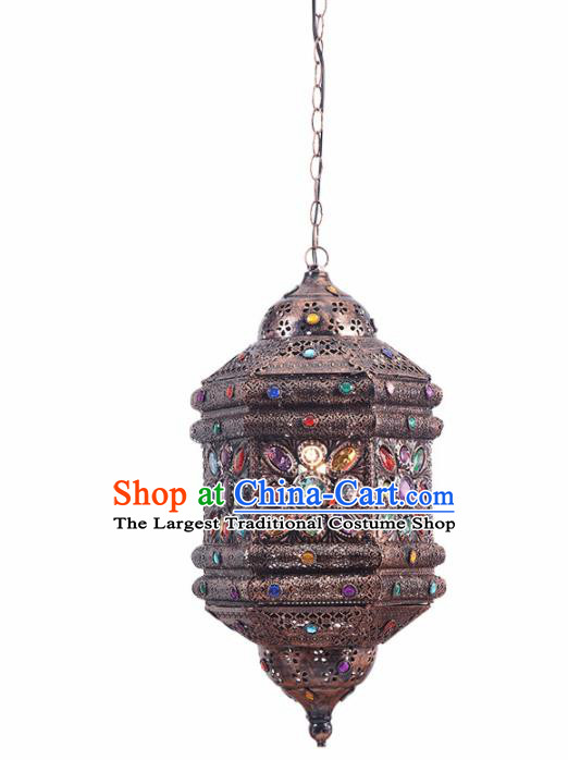 Asian Traditional Iron Crystal Ceiling Lantern Thailand Handmade Lanterns Hanging Lamps