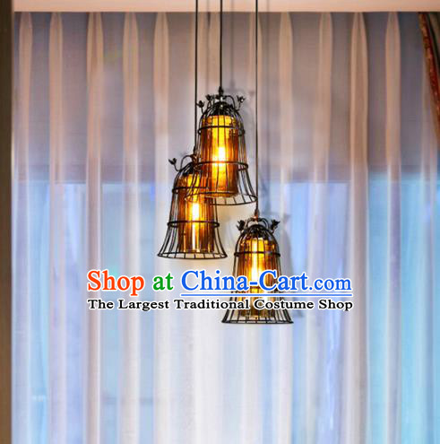 Asian Traditional Hanging Lantern Thailand Handmade Iron Lanterns Three Pieces Lamps