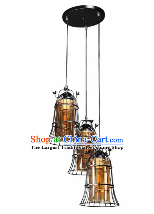 Asian Traditional Hanging Lantern Thailand Handmade Iron Lanterns Three Pieces Lamps