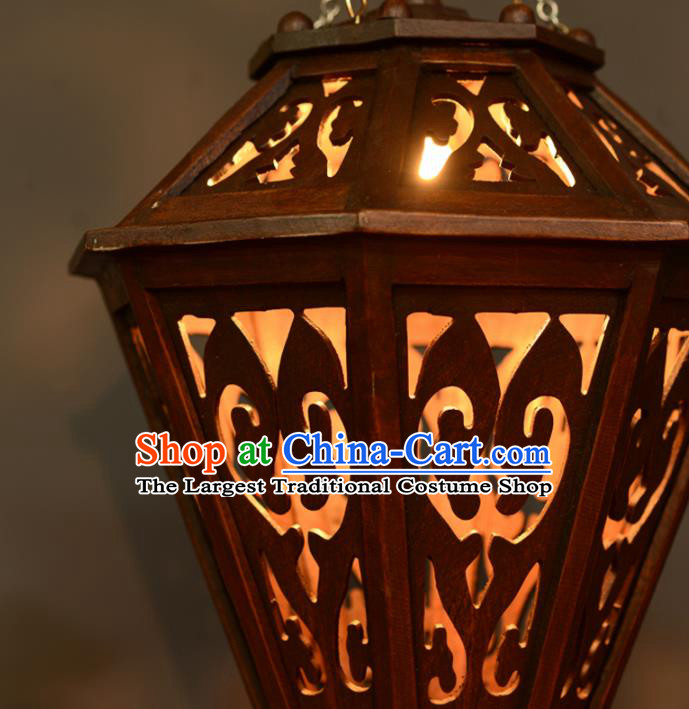 Asian Traditional Carving Wood Ceiling Lantern Thailand Handmade Lanterns Hanging Lamps