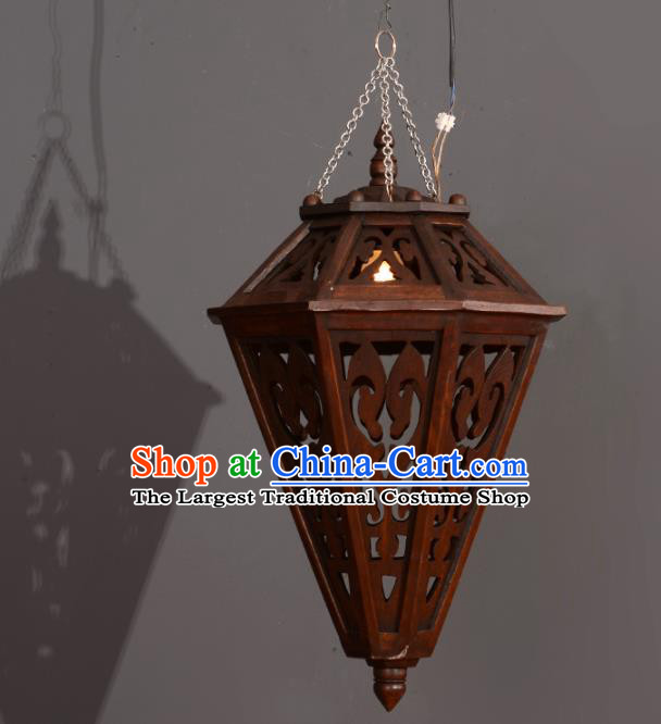 Asian Traditional Carving Wood Ceiling Lantern Thailand Handmade Lanterns Hanging Lamps