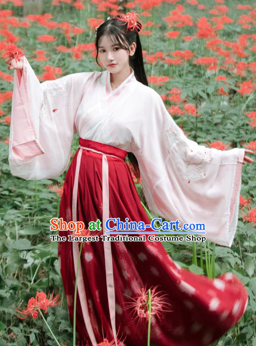 Traditional Chinese Jin Dynasty Royal Princess Red Dress Ancient Patrician Lady Historical Costumes for Women