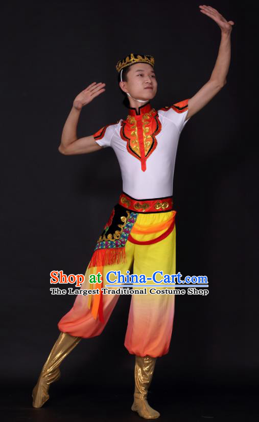 Chinese Traditional Xinjiang Uygur Dance Clothing China Uyghur Nationality Stage Performance Costume for Men