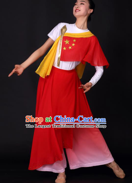 Chinese Traditional Drum Dance Red Dress China Folk Dance Stage Performance Costume for Women