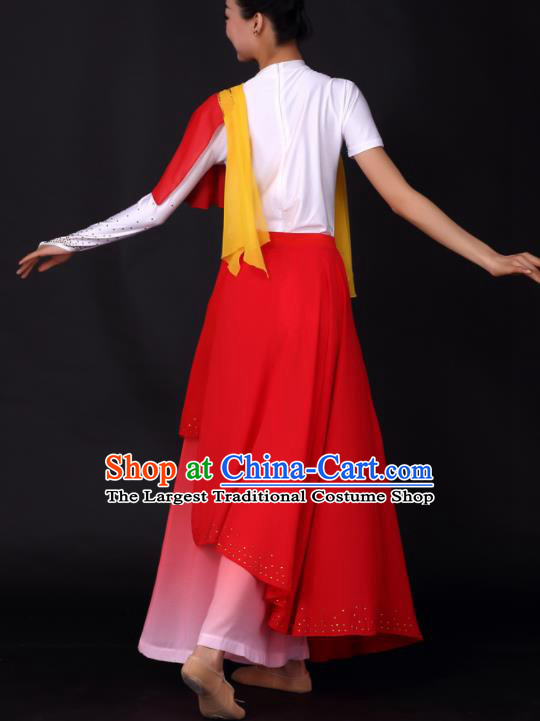 Chinese Traditional Drum Dance Red Dress China Folk Dance Stage Performance Costume for Women
