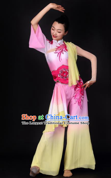 Chinese Traditional Yangko Dance Pink Dress Folk Dance Stage Performance Costume for Women