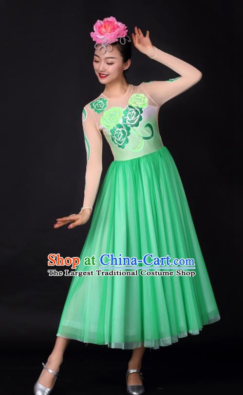 Professional Modern Dance Chorus Green Dress Opening Dance Stage Performance Costume for Women