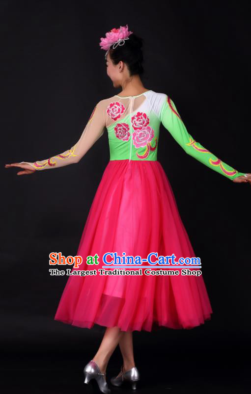 Professional Modern Dance Chorus Rosy Dress Opening Dance Stage Performance Costume for Women