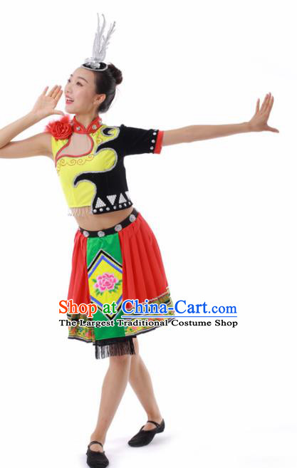 Chinese Miao Ethnic Dance Short Dress Traditional Hmong Nationality Stage Performance Costume for Women