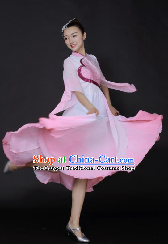 Chinese Fan Dance Umbrella Dance Pink Dress Traditional Classical Dance Stage Performance Costume for Women