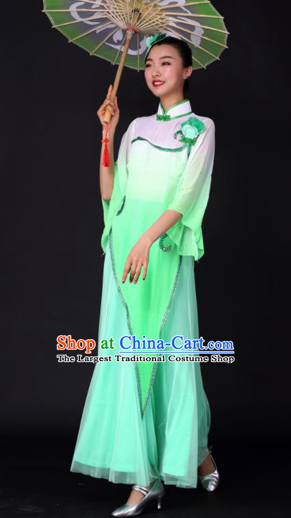 Chinese Classical Dance Umbrella Dance Green Dress Traditional Stage Performance Costume for Women