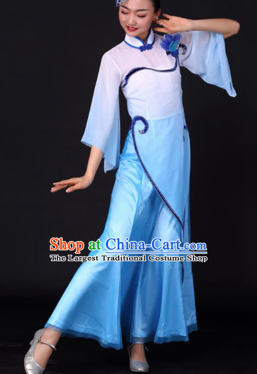 Chinese Classical Dance Umbrella Dance Blue Dress Traditional Stage Performance Costume for Women