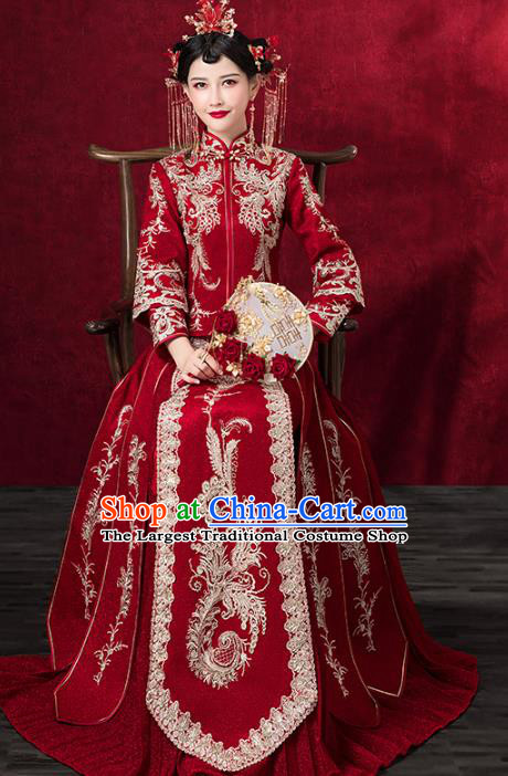 Chinese Traditional Embroidered Phoenix Xiuhe Suits Wedding Dress Ancient Bride Costume for Women
