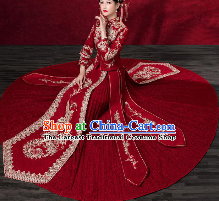 Chinese Traditional Embroidered Phoenix Xiuhe Suits Wedding Dress Ancient Bride Costume for Women