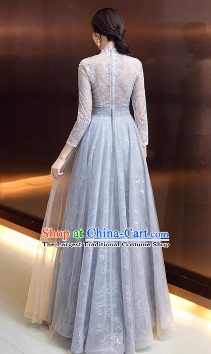 Professional Modern Dance Blue Lace Full Dress Compere Stage Performance Costume for Women