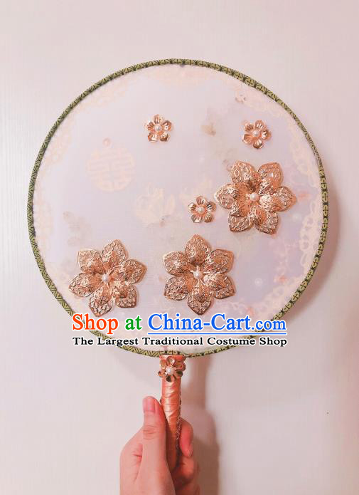 Chinese Traditional Handmade Hanfu Golden Butterfly Palace Fans Classical Wedding Round Fan for Women