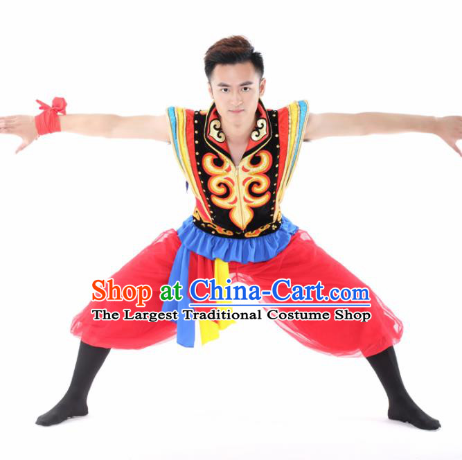 Chinese Traditional Mongol Nationality Dance Red Clothing China Folk Dance Stage Performance Costume for Men