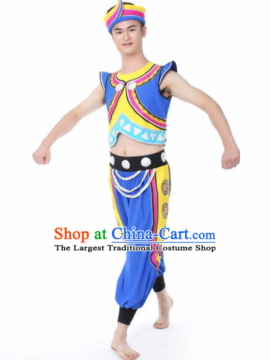 Chinese Traditional Miao Nationality Dance Blue Clothing China Folk Dance Stage Performance Costume for Men