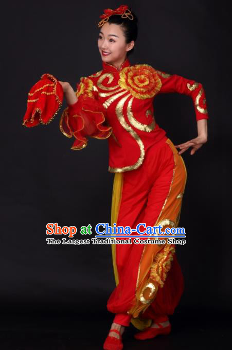 Chinese Traditional Yangko Dance Red Outfits Folk Dance Stage Performance Costume for Women