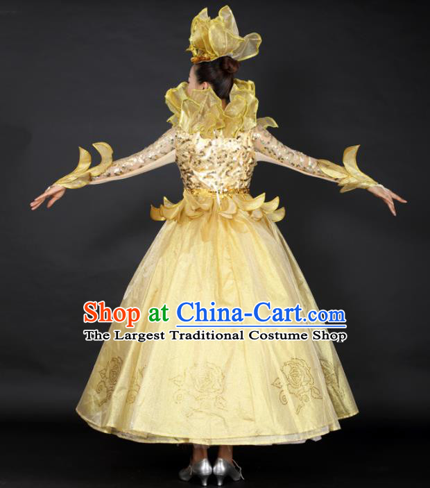 Professional Modern Dance Golden Dress Opening Dance Compere Stage Performance Costume for Women