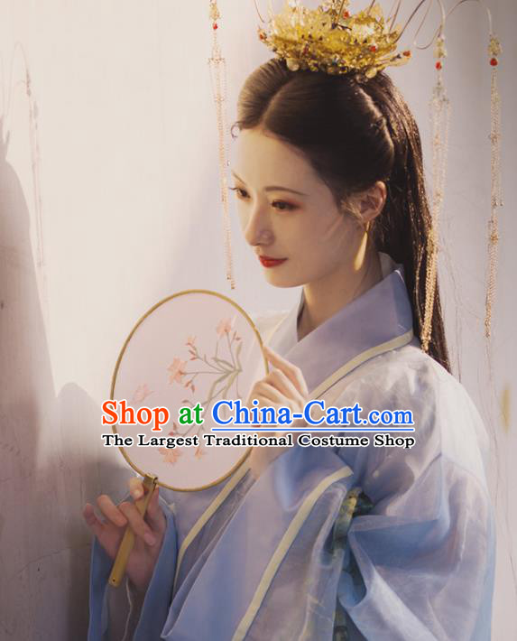 Chinese Traditional Han Dynasty Royal Princess Historical Costume Ancient Goddess Blue Hanfu Dress for Women