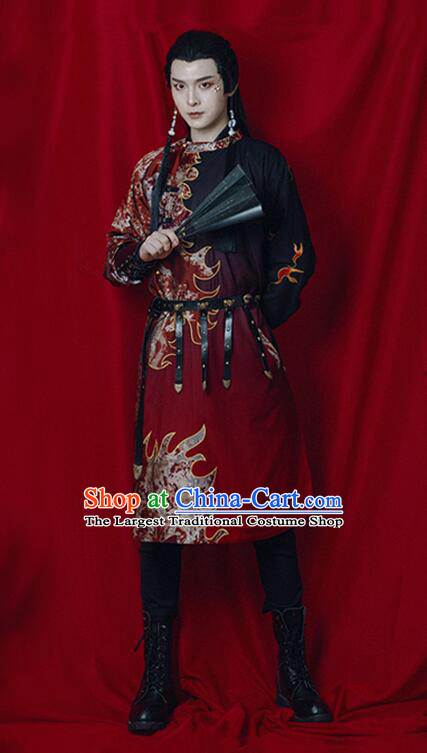 Chinese Traditional Tang Dynasty Swordsman Historical Costume Ancient Imperial Bodyguard Embroidered Clothing for Men