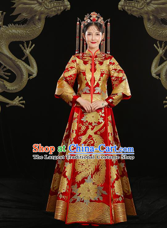 Chinese Ancient Longfeng Flown Wedding Xiuhe Suits Traditional Bride Dress Costume for Women