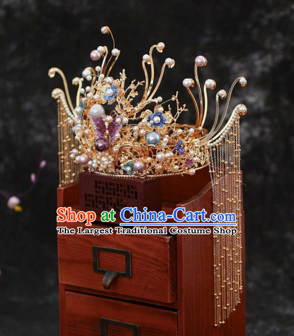 Chinese Traditional Wedding Purple Butterfly Phoenix Coronet Hair Accessories for Women