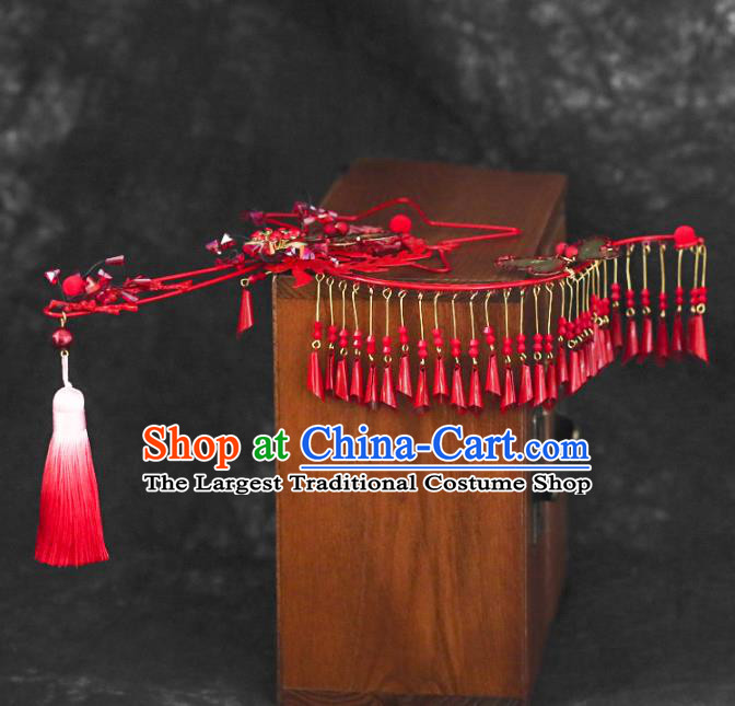 Chinese Traditional Red Tassel Palace Fans Handmade Classical Hanfu Wedding Fan for Women