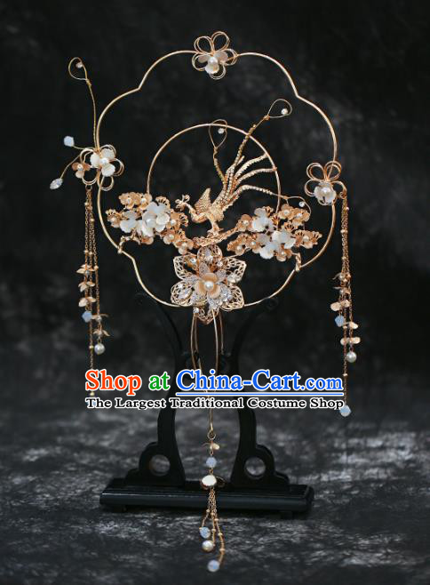 Chinese Traditional Golden Phoenix Palace Fans Handmade Classical Hanfu Wedding Fan for Women