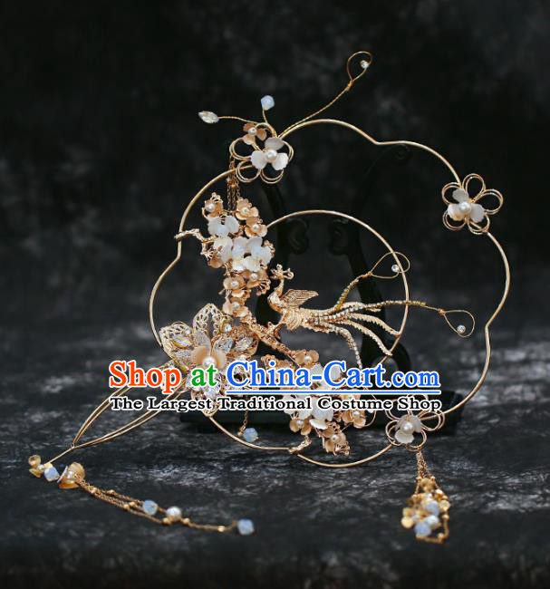 Chinese Traditional Golden Phoenix Palace Fans Handmade Classical Hanfu Wedding Fan for Women