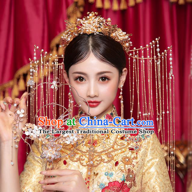 Chinese Traditional Wedding Golden Tassel Phoenix Coronet Hair Accessories for Women