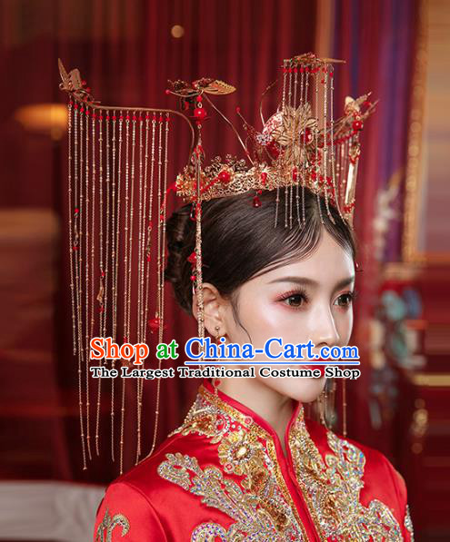 Chinese Traditional Wedding Lotus Phoenix Coronet Hair Accessories for Women