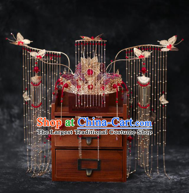 Chinese Traditional Wedding Lotus Phoenix Coronet Hair Accessories for Women