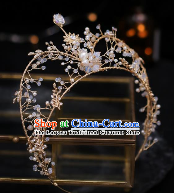 Top Grade Bride Crystal Beads Royal Crown Wedding Hair Accessories for Women
