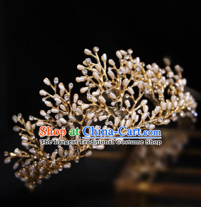 Top Grade Bride Baroque Golden Wheat Royal Crown Wedding Hair Accessories for Women