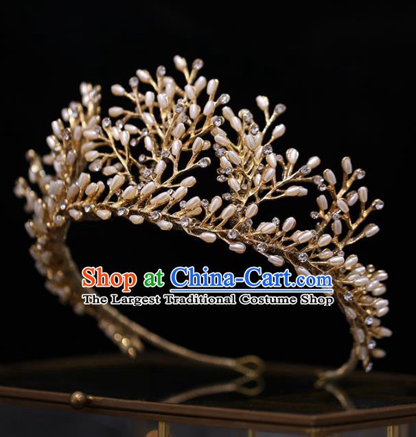 Top Grade Bride Baroque Golden Wheat Royal Crown Wedding Hair Accessories for Women