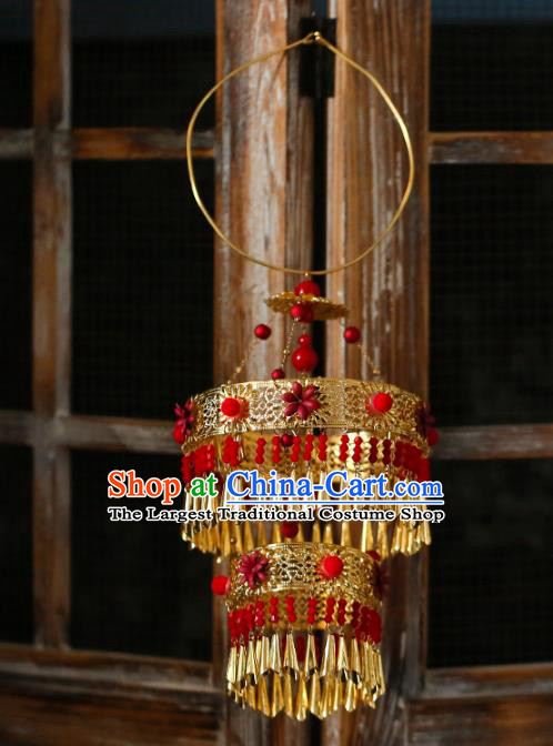 Chinese Ancient Wedding Golden Portable Lantern Accessories Traditional Bride Prop for Women
