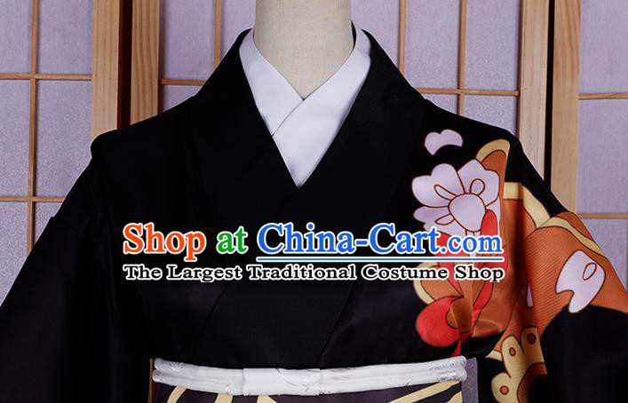 Halloween Japanese Cosplay Geisha Costume Japan Okuni Black Kimono Dress for Women